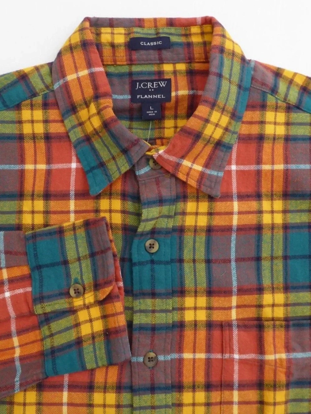 J. Crew Men’s Flannel Plaid Button Shirt, Multicolor Buchanan Tartan, AZ837, L